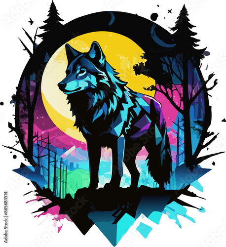 Colorful Wolf Art Generative Ai photo