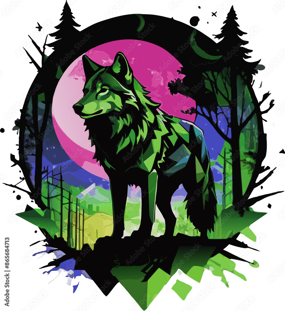 Fototapeta premium Colorful Wolf Vector Art Generative Ai