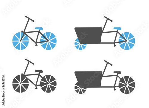 Sport city bicycle and cargo bike icons.