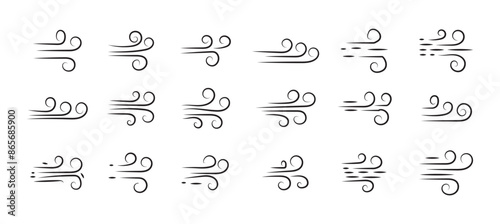 Doodle wind line sketch set. Hand drawn doodle wind motion, air blow, swirl elements. Sketch drawn air blow motion, smoke flow art, abstract line with background. 