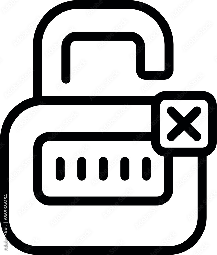 Simple icon of a locked password showing an error message with a cross mark Simple icon of a locked password showing an error message with a cross mark