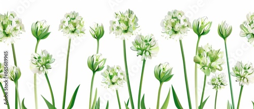 Colorful Pattern Flowers. Vector Pattern of Chives Blossom. Wild Flowers Reference.