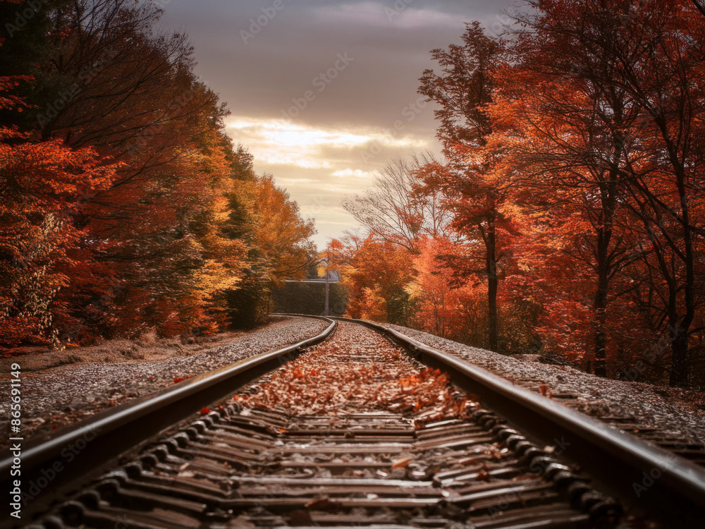 Fototapeta premium Railway track in autumn