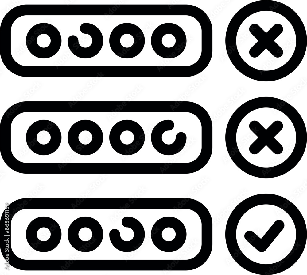 Loading bar icon set is showing progress and result with checkmark and cross icons Loading bar icon set is showing progress and result with checkmark and cross icons