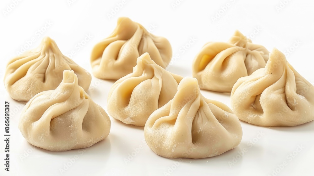 Uncooked dumplings called khinkalis on a white background Uncooked dumplings called khinkalis on a white background