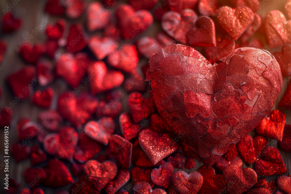 Valentine's day background with red hearts, top view. Generative AI Valentine's day background with red hearts, top view. Generative AI