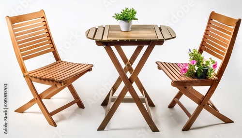 Folding wooden garden furniture set with table and chair isolated on white background  © b13
