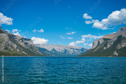 Incredible majestic mountains against the background of the beautiful turquoise Lake Minewanka in Banff National Park in Canada © Kate