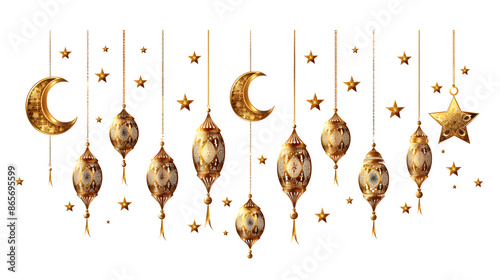 Symbols of Ramadan Mubarak: Hanging Gold Arabic Lanterns photo