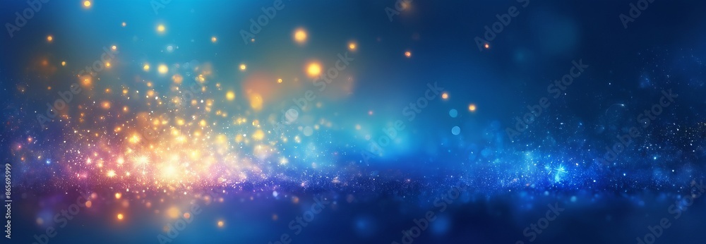 Abstract background image with bokeh in blue and purple tones, creating the effect of a shimmering and magical space with bright spots of light, wide banner Abstract background image with bokeh in blue and purple tones, creating the effect of a shimmering and magical space with bright spots of light, wide banner