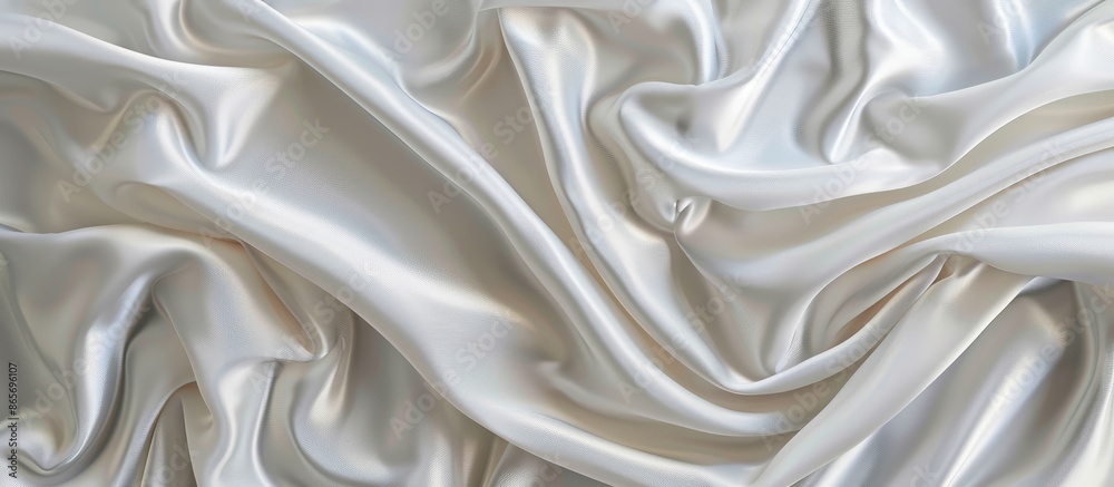 White Satin Fabric Textile Draped with Wavy Folds and Soft Waves. White Satin Fabric Textile Draped with Wavy Folds and Soft Waves.