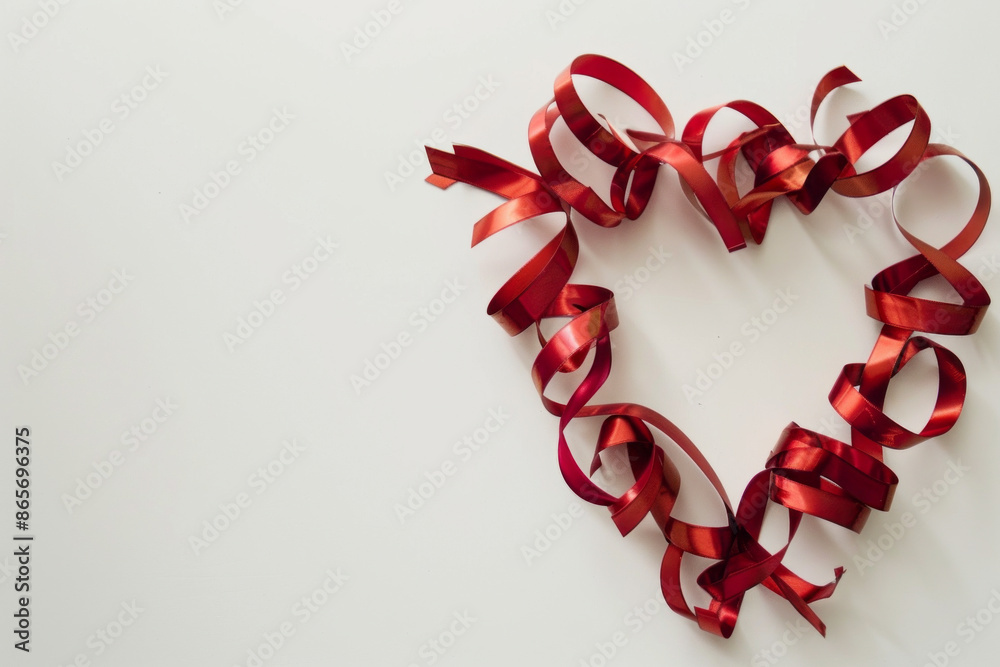 Valentine's day card - heart made of ribbon on white background. Generative AI Valentine's day card - heart made of ribbon on white background. Generative AI