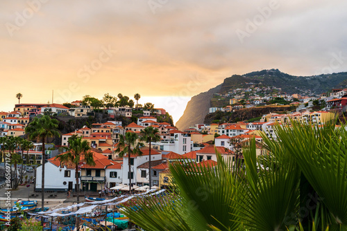 Fototapeta Naklejka Na Ścianę i Meble -  Camara de Lobush is a small town in Madeira. Sunset in Madeira. The island of eternal spring. Tourist areas of Madeira.