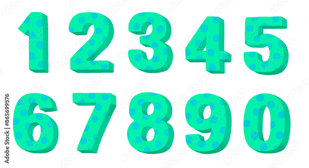 Set of number 0-9 . 3d oil painting digital art. Number with polka dots pattern . Oil color textured .png big file Set of number 0-9 . 3d oil painting digital art. Number with polka dots pattern . Oil color textured .png big file