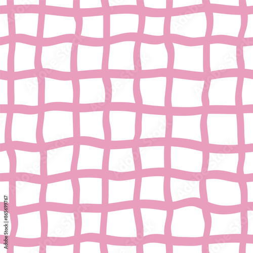 Pink seamless background. Cute geometric background for children. Primitive careless sketch. Pastel print plaid texture on white background