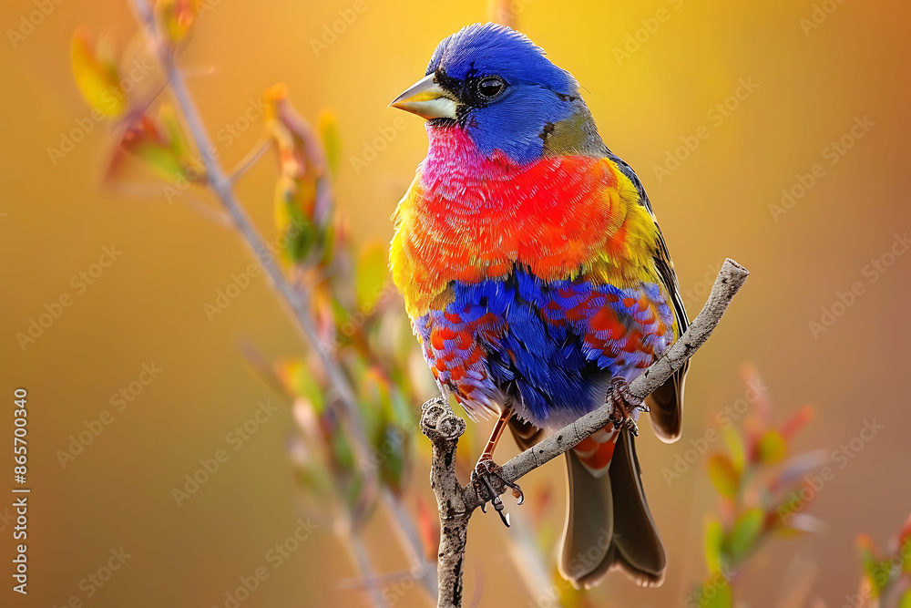 Obraz premium Amidst frostcovered wetland of Florida Everglades vibrant color of Painted Bunting brighten winter marsh striking plumage cheerful demeanor rare songbird add splash of color wintry scene captured