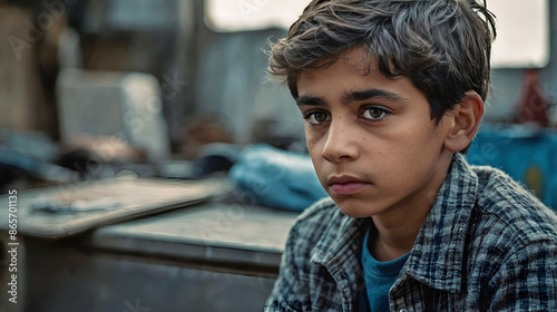 Young Middle Eastern Teenager Plaid Shirt In Room Alone