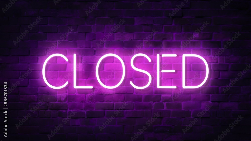 Neon sign displaying the word closed illuminated on a dark brick wall background, ideal for business, entertainment, bar, and restaurant closure announcements. Neon sign displaying the word closed illuminated on a dark brick wall background, ideal for business, entertainment, bar, and restaurant closure announcements.