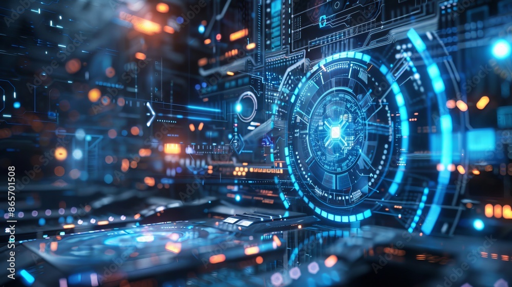 Obraz premium This image displays a backdrop with a technological theme.