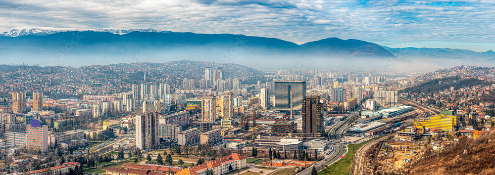 Sarajevo's breathtaking aerial panorama reveals the stunning beauty of Bosnia and Herzegovina's mountainous landscape, making it a must-visit destination for travelers.