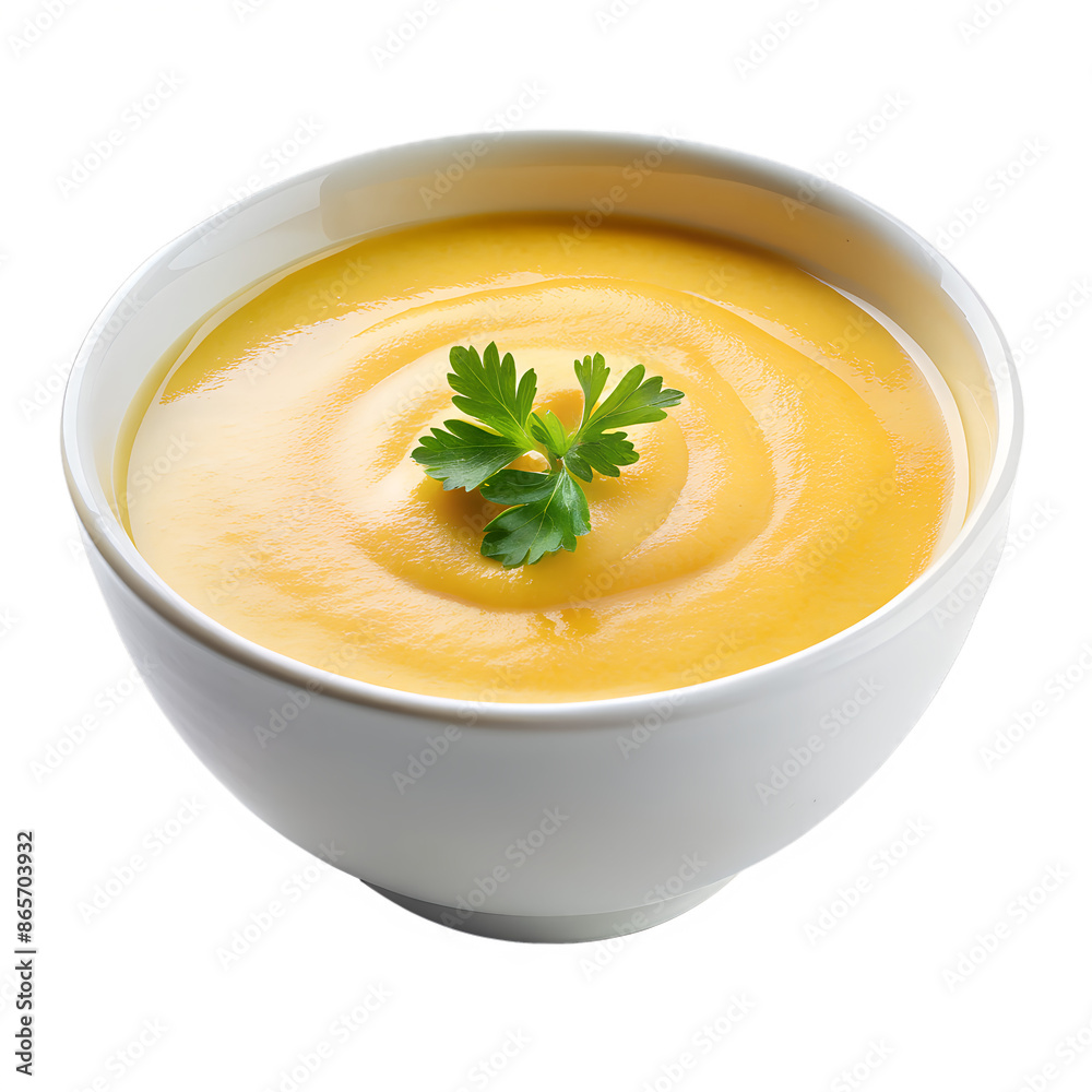 Yellow Creamy Butternut Squash Puree Soup in a white bowl with parsley, perfect for a cozy autumn or winter meal Yellow Creamy Butternut Squash Puree Soup in a white bowl with parsley, perfect for a cozy autumn or winter meal