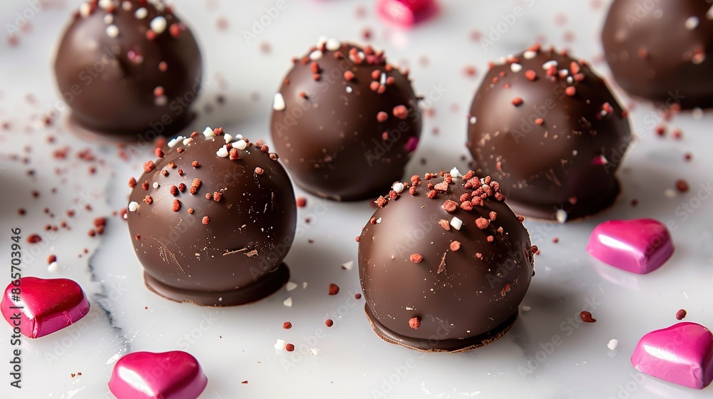 Chocolate Truffles with Sprinkles and Pink Hearts Chocolate Truffles with Sprinkles and Pink Hearts