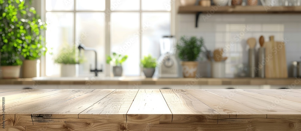 Blurred background of a kitchen interior and a workspace at home Blurred background of a kitchen interior and a workspace at home