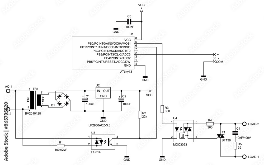 Schematic diagram of electronic device on sheet of paper. Vector drawing electrical circuit with microcontroller,
resistor, integrated circuit, capacitor, diode, led,
other components. Schematic diagram of electronic device on sheet of paper. Vector drawing electrical circuit with microcontroller,
resistor, integrated circuit, capacitor, diode, led,
other components.