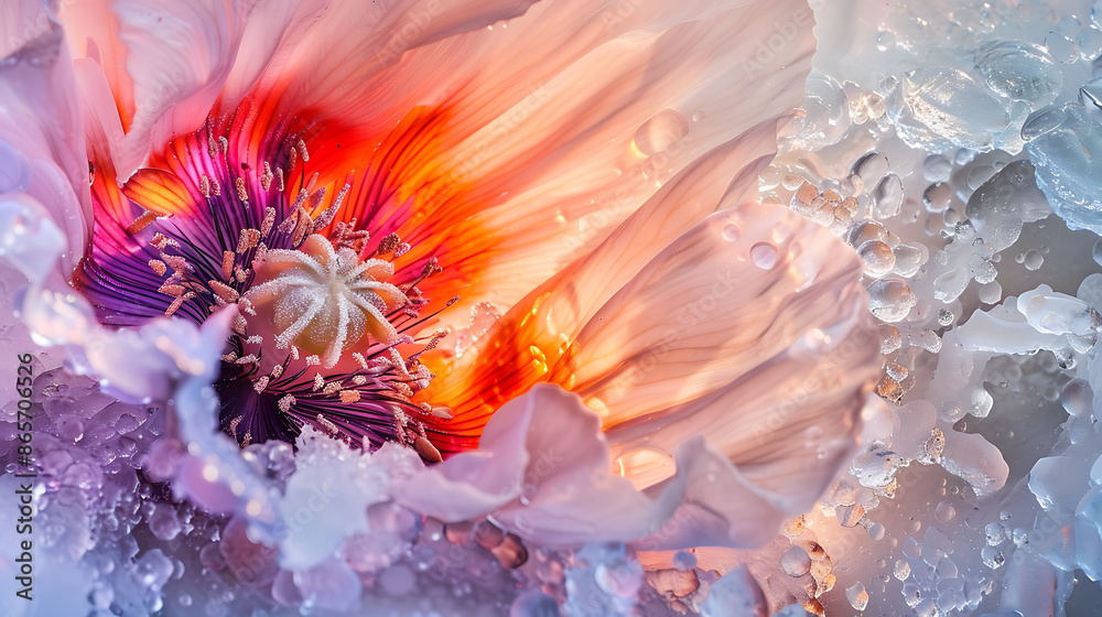 Φωτογραφία Beneath icy stream of Austrian Alps vibrant hue of iceflame poppy stand out agai