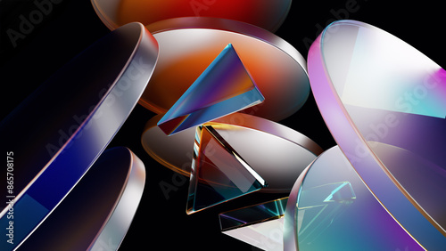 Vibrant 3D glass shapes with reflections and refractions photo