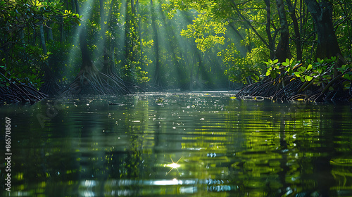 Coastal mangrove swamp highlighting importance of mangroves in mitigating climate impacts