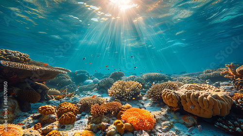 Coral reef ecosystem emphasizing fragility of nature's balance in the face of climate change  photo