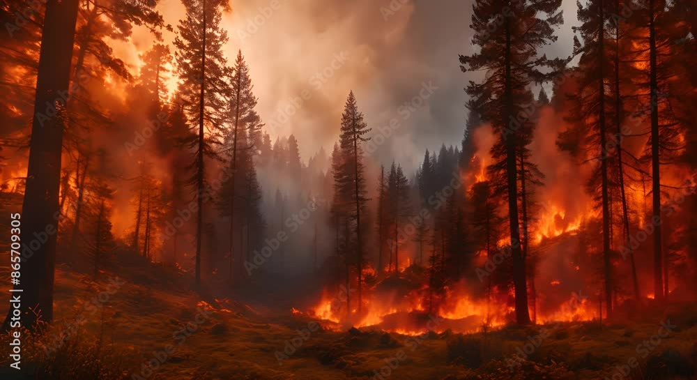 An expansive forest engulfed in a fierce fire 4k An expansive forest engulfed in a fierce fire 4k