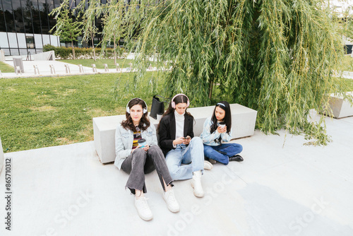 Wallpaper Mural Three friends enjoying downtime together outdoors Torontodigital.ca