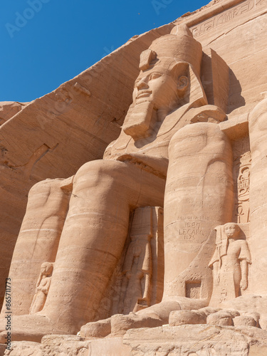 Facade and figures of the Great Temple of Ramses II Abu Simbel , Egypt