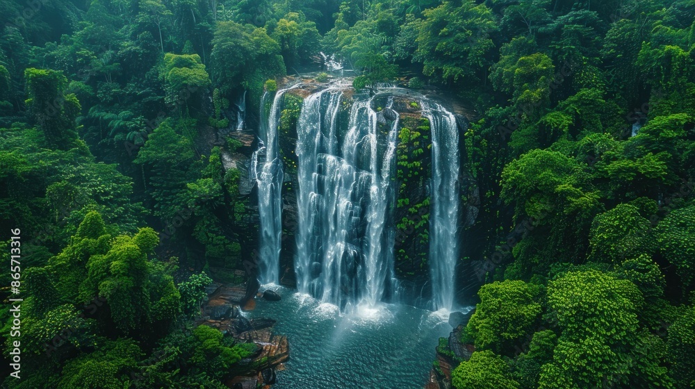 Aerial shot of the scenic waterfalls in Phu Phan National Park