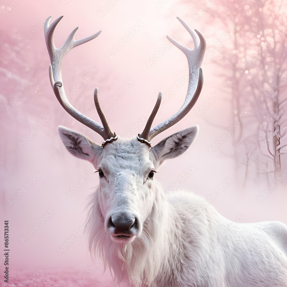 Naklejka premium A white Christmas reindeer 