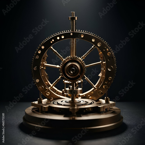 A mechanical device with gears and screws photo