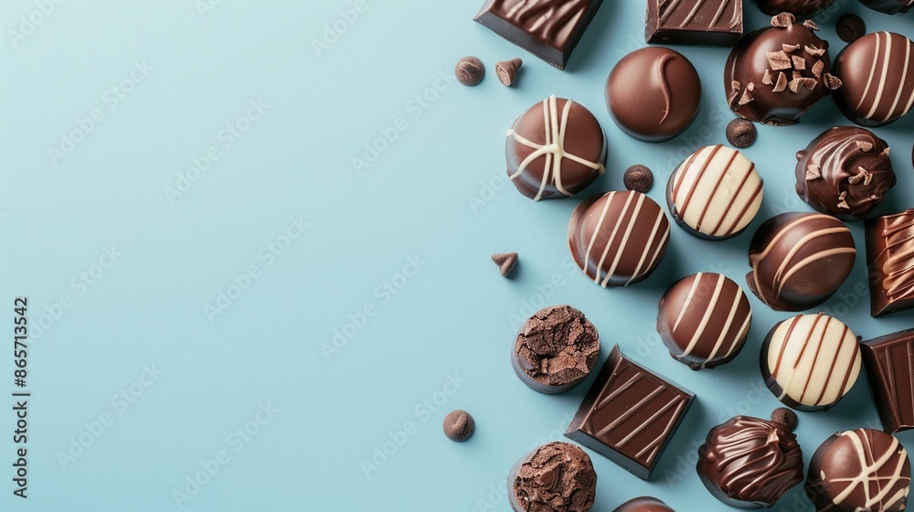 Fototapeta premium Assortment of Chocolate Delights on a Blue Background