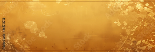 An elegant golden background with intricate floral patterns, featuring detailed designs of flowers and leaves, perfect for decorative and artistic projects.