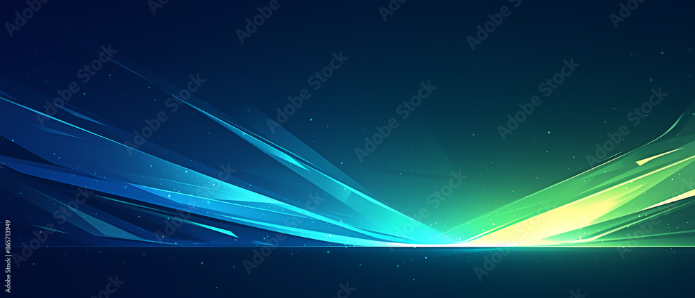 Naklejka premium Abstract blue and green light streaks on a dark background, creating a vibrant and dynamic visual effect
