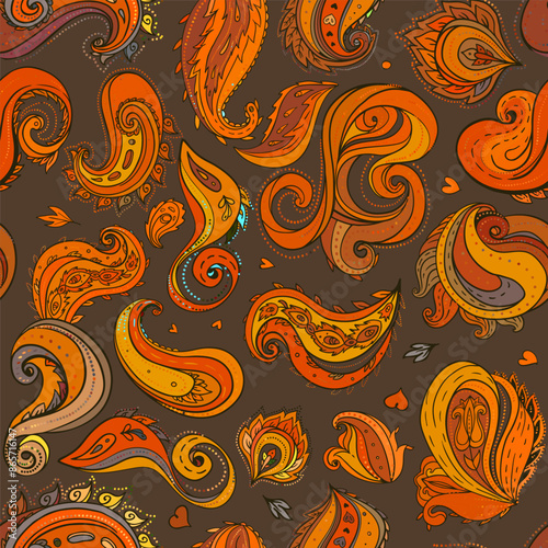 Floral traditional Indian paisley titled background. Seamless pattern for you...