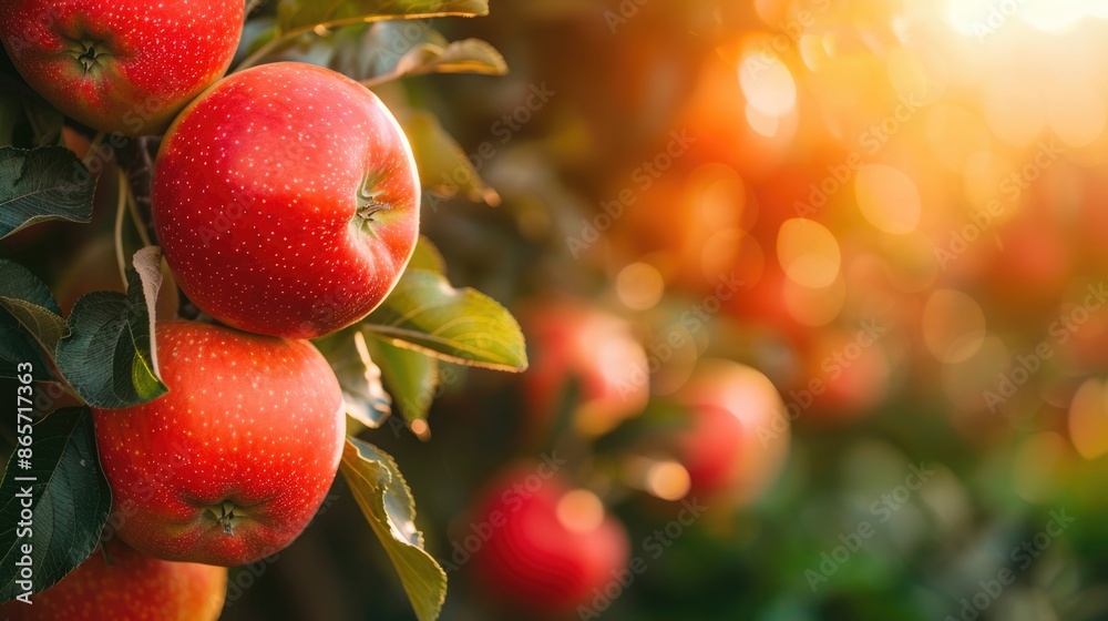 Obraz premium fresh and healthy Red Delicious organic apple on tree at agriculture garden fruit farm. 