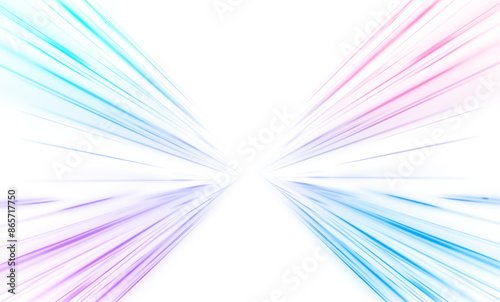  Image of speed motion on the road. Abstract background png in blue and purple neon glow colors. Neon stripes in the form of drill, turns and swirl.  Abstract background with speed lines.