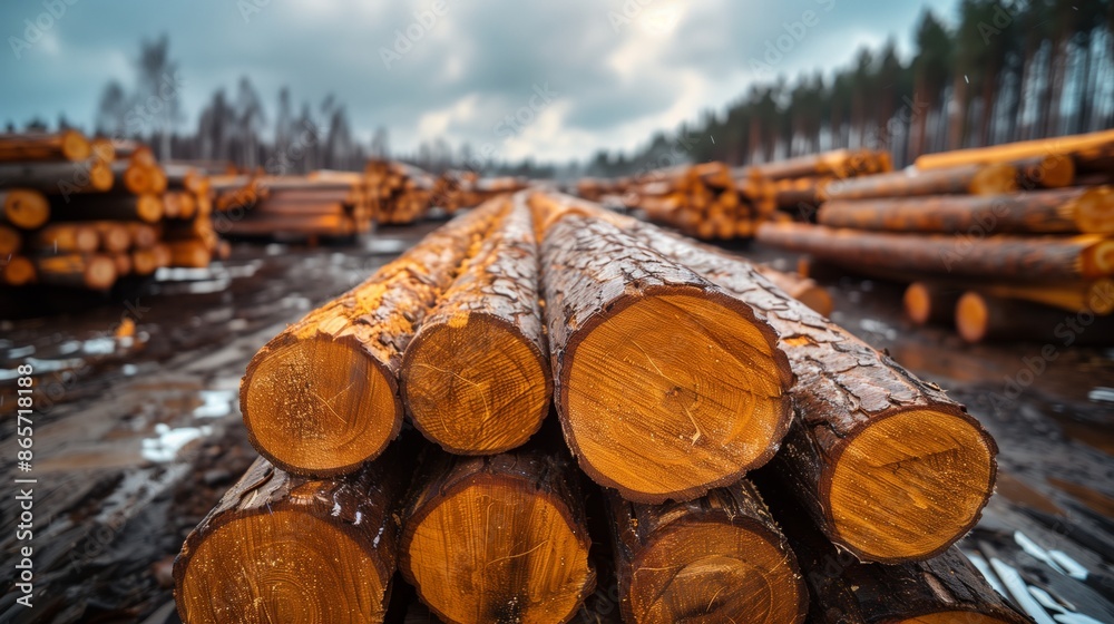 A detailed image of a stack of raw timber logs at a sawmill. The logs are neatly piled, showcasing the natural texture and grain of the wood. A detailed image of a stack of raw timber logs at a sawmill. The logs are neatly piled, showcasing the natural texture and grain of the wood.