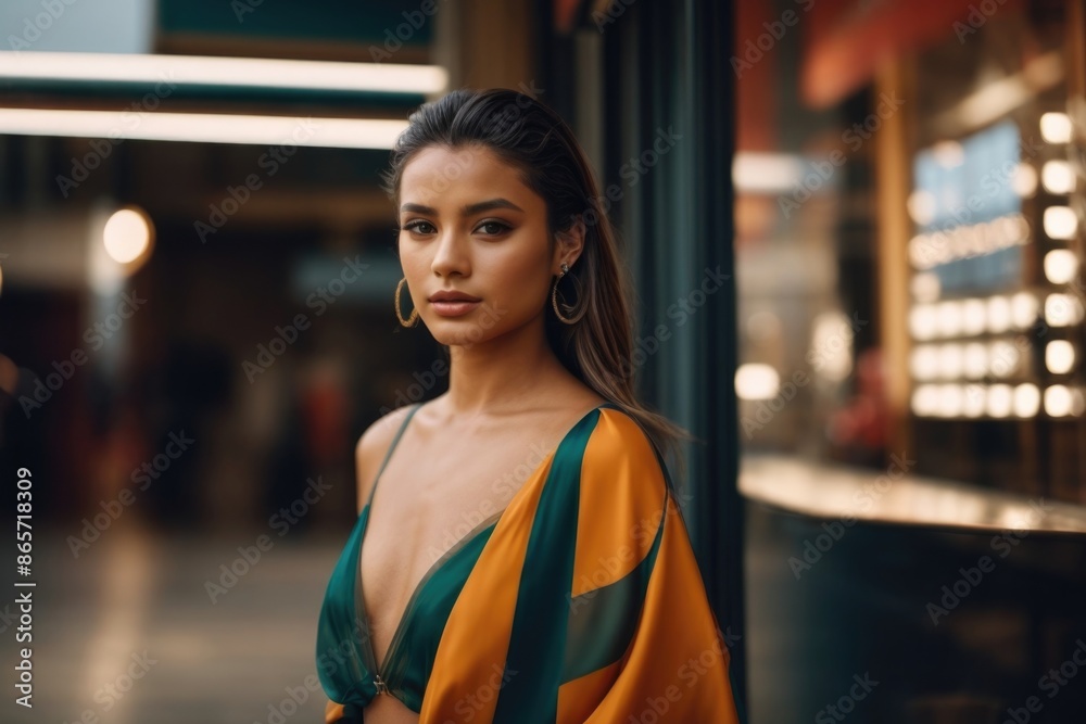 Fashionable beautiful young woman with high contrast shadow Fashionable beautiful young woman with high contrast shadow