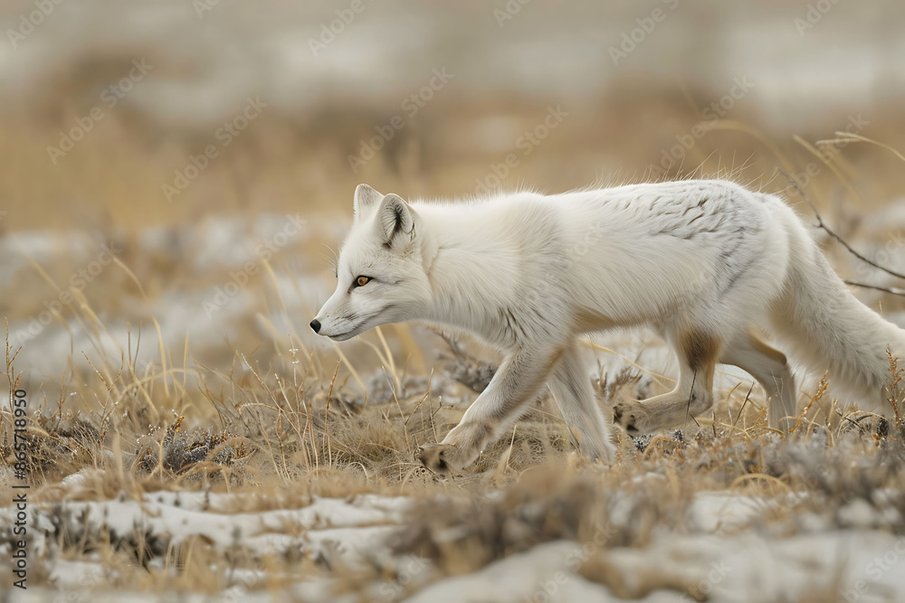 Obraz premium snow fox hunting the tundra showcasing the beauty of nature and wildlife 