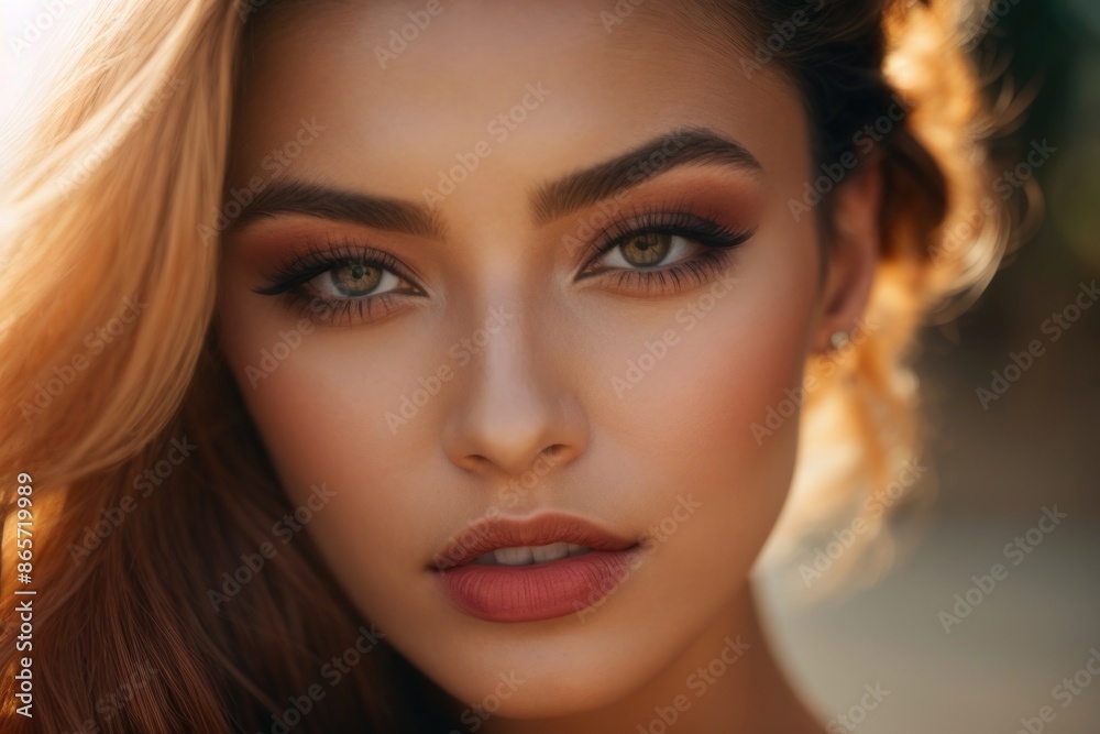 Fashionable beautiful young woman with high contrast shadow                                                                                                                                          