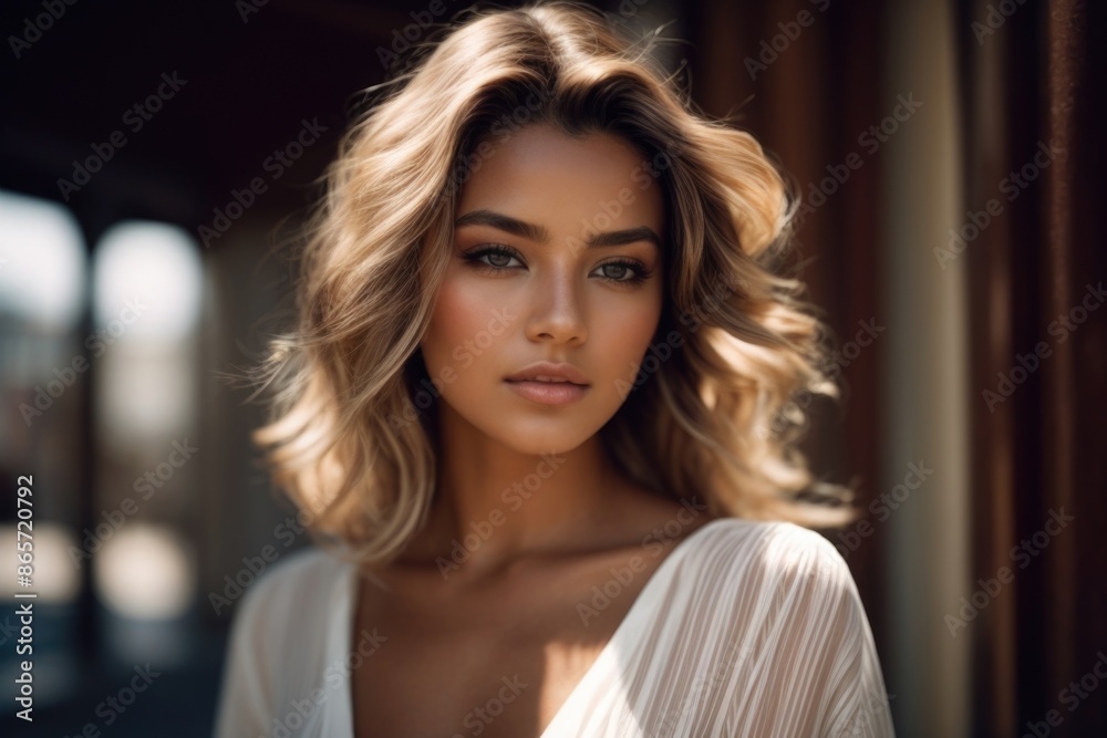 Fashionable beautiful young woman with high contrast shadow Fashionable beautiful young woman with high contrast shadow