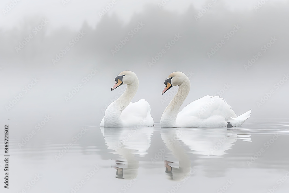 mute swans swimming a calm lake highlighting the tranquility of nature and wildlife applying a soft focus filter for a serene atmosphere mute swans swimming a calm lake highlighting the tranquility of nature and wildlife applying a soft focus filter for a serene atmosphere